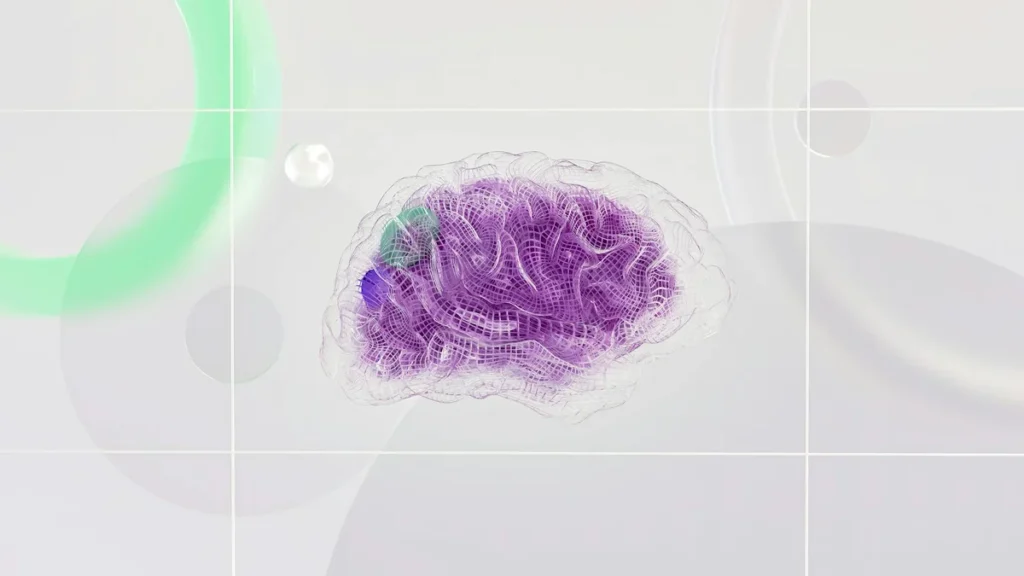 Tareas programadas con IA: cómo hacer que el trabajo ocurra... — 3D rendered abstract design featuring a digital brain visual with vibrant colors